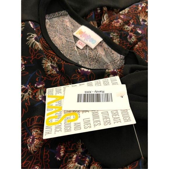 NEW Lularoe Randy XXS Floral Paisley Dandelion Top With Black Sleeves NWT - Picture 4 of 4